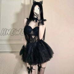 Hnewly Sexy Bunny Angel Halloween Costumes Women V-Neck Camisole Crop Tops Mesh A-Skirt Suit Fairy