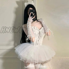 Hnewly Sexy Bunny Angel Halloween Costumes Women V-Neck Camisole Crop Tops Mesh A-Skirt Suit Fairy