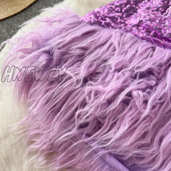 Hnewly Sexy Chain Spaghetti Strap Sleeveless Sequin Mini Party Dress For Women Padded Belted High