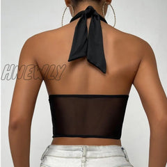 Hnewly Sexy Cross Halter Corset Bustier Mesh Bone Tank Tops Women Tie Up Wrap Tube Backless Slim