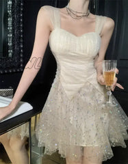 Hnewly Sexy Elegant Dresses Women Sleeveless Sequins Mesh Patchwork Slim Paty Dress Mini Summer