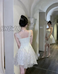 Hnewly Sexy Elegant Dresses Women Sleeveless Sequins Mesh Patchwork Slim Paty Dress Mini Summer