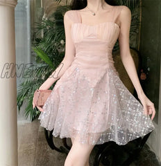 Hnewly Sexy Elegant Dresses Women Sleeveless Sequins Mesh Patchwork Slim Paty Dress Mini Summer