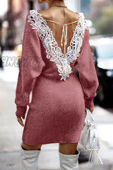 Hnewly - Sexy Elegant Solid Lace V Neck One Step Skirt Dresses(5 Colors) Dresses/Long Sleeve Dresses