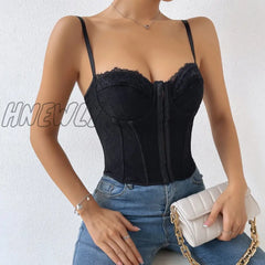 Hnewly Sexy Embroidery Lace Women Camis Tops Corset Bralette Cami Front Buttons Crop Cute Vest