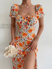 Hnewly Sexy Floral Print Short Sleeve Hip Wrap Party Dress Elegant Off Shoulder Backless New Summer