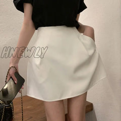 Hnewly Sexy High Waist Wild Faldas Jupe Short Puffy Pocket Black Skirts For Women Y2K White Casual