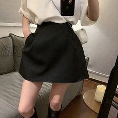 Hnewly Sexy High Waist Wild Faldas Jupe Short Puffy Pocket Black Skirts For Women Y2K White Casual