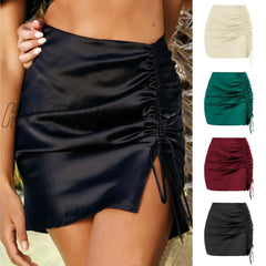 Hnewly Sexy Lace Up A-Line Bodycon Skirts Summer High Elastic Waist Women Ribbon Skirt Black / S