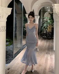 Hnewly Sexy Mermaid Diamond Sling Wrap Hip Long Dress 2024 Summer New Fairy Swinging Neck Shiny