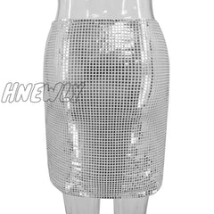 Hnewly Sexy Mesh Sequin Skirt For Women Shiny High Waist Short Fashion Package Hip Metal Glitter