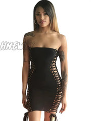 Hnewly Sexy New Nightclub Bandage Lace Slash Neck Boho Mini Tank Dress Elegant Slim Skinny Korean