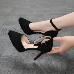 Hnewly Sexy Platform 10Cm High Heels Thin Pointed Toe Women Single Shoes Word Buckle Pumps Mid