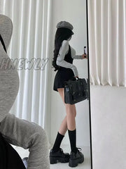 Hnewly Sexy Polo Collar Single Breasted Long Sleeve T-Shirt Hanging Neck Wrap Hip Dress Short Skirt