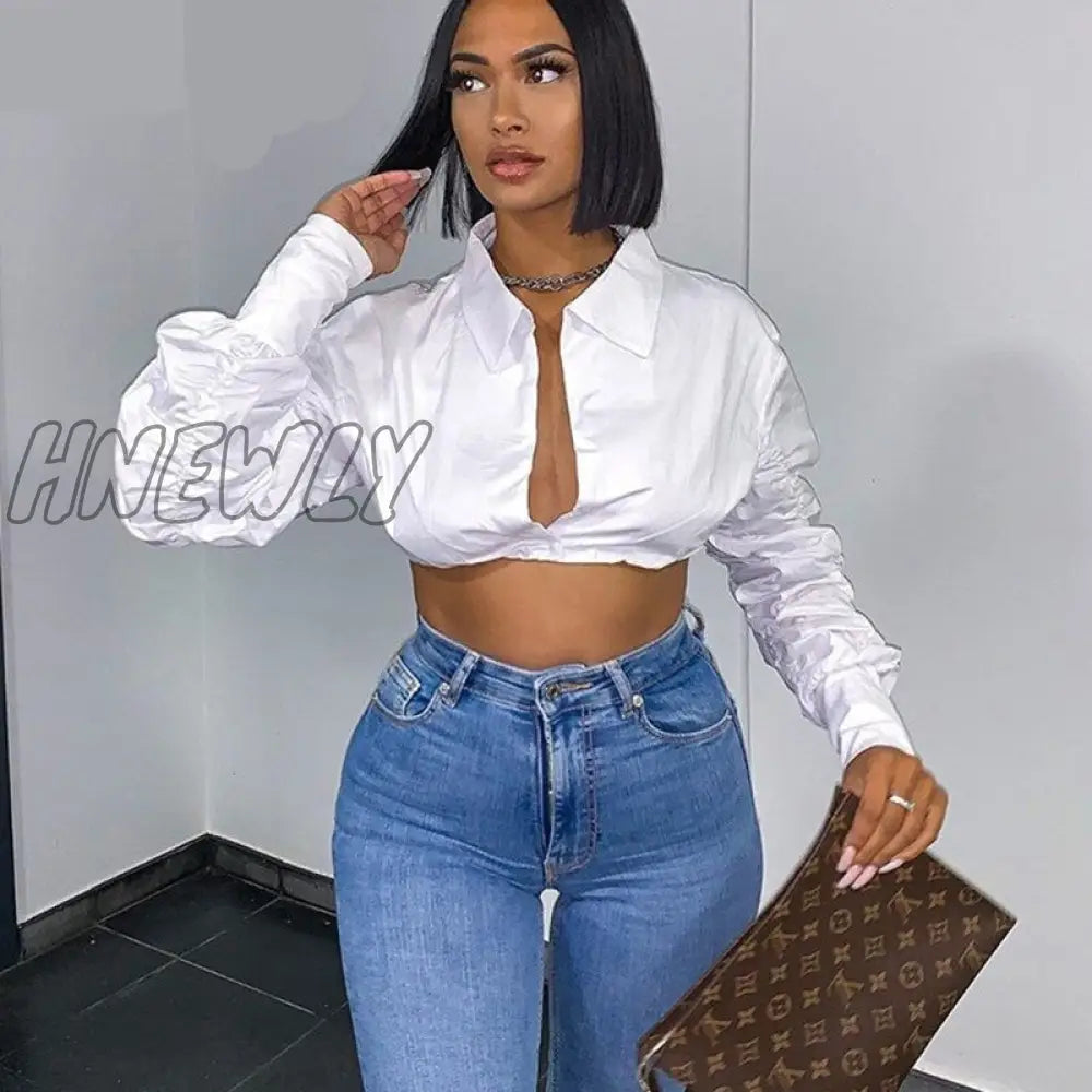 Hnewly Sexy Puff Sleeve Short T Shirt Women Fashion Slim Crop Top Female White Casual Party Club