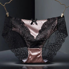 Hnewly Sexy Satin Lace Panties Women’s Underwear Transparent Sheer Briefs Tangas Knickers Soft