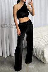 Hnewly - Sexy Simplicity Solid Oblique Collar Sleeveless Two Pieces Pieces/Two-Piece Pants Set