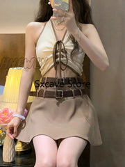 Hnewly Sexy Slim 2 Piece Dress Set Women Casual Y2K Crop Tops + Short Skirts Fashion Suits Korean