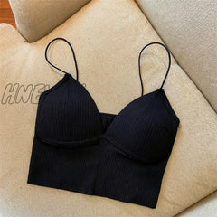 Hnewly Sexy Solid Color Crop Tops Sports Spaghetti Strap Tanke Top Women Built In Bra Off Shoulder