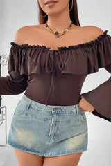 Hnewly - Sexy Solid Flounce Off The Shoulder Plus Size Tops Size/Plus