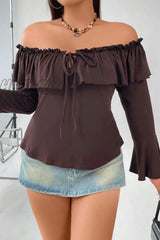 Hnewly - Sexy Solid Flounce Off The Shoulder Plus Size Tops Size/Plus