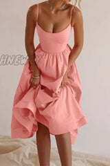 Hnewly - Sexy Solid Fold U Neck Sling Dress Dresses Dresses/Summer