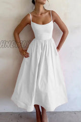 Hnewly - Sexy Solid Fold U Neck Sling Dress Dresses White / S Dresses/Summer