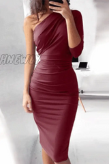 Hnewly - Sexy Solid Patchwork One Shoulder Pencil Skirt Dresses(5 Colors) Burgundy / S Dresses/Club