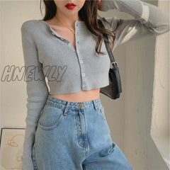 Hnewly Sexy V Neck Button Long Sleeve Sweaters Spring Autumn Women Thin Single Breasted Sweater