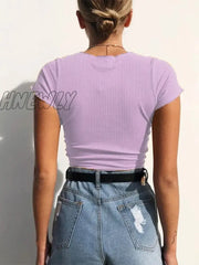 Hnewly Sexy V Neck Cropped Tank Tops Women Drawstring Tie Up Front Camis Candy Colors Streetwear