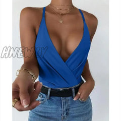 Hnewly Sexy V-Neck Sleeveless Tank Tops For Women Fashion Solid Color Clubwear Spaghetti Strap