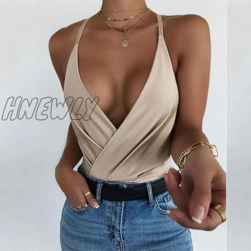 Hnewly Sexy V-Neck Sleeveless Tank Tops For Women Fashion Solid Color Clubwear Spaghetti Strap