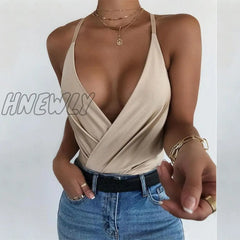 Hnewly Sexy V-Neck Sleeveless Tank Tops For Women Fashion Solid Color Clubwear Spaghetti Strap