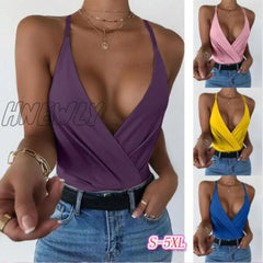 Hnewly Sexy V-Neck Sleeveless Tank Tops For Women Fashion Solid Color Clubwear Spaghetti Strap