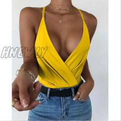 Hnewly Sexy V-Neck Sleeveless Tank Tops For Women Fashion Solid Color Clubwear Spaghetti Strap