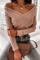 Hnewly - Sexy V-Neck Strapless Striped Tie Tops(3 Colors) S / Khaki Tops