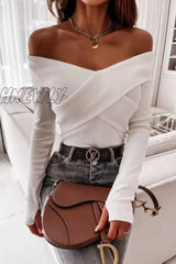 Hnewly - Sexy V-Neck Strapless Striped Tie Tops(3 Colors) S / White Tops