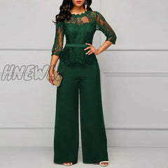 Hnewly Sexy Women Lace Hollow Out Jumpsuit Spring Autumn Solid O-Neck Half Sleeve Party Rompers
