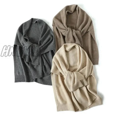 Hnewly Shawl Knitted Tops Cape Autumn Winter New Korean Fashion Sweter Damski Warm Wild Solid Scarf