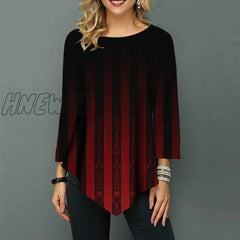 Hnewly Shirt Blouse Women Plus Size 5Xl Fashion New Spring Print Blue Tops 3/4 Sleeve Elasticity