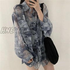 Hnewly Shirts Women Fashion Tie Dye Harajuku Gothic Top New Korean Loose Casual Clothes Sun-Proof