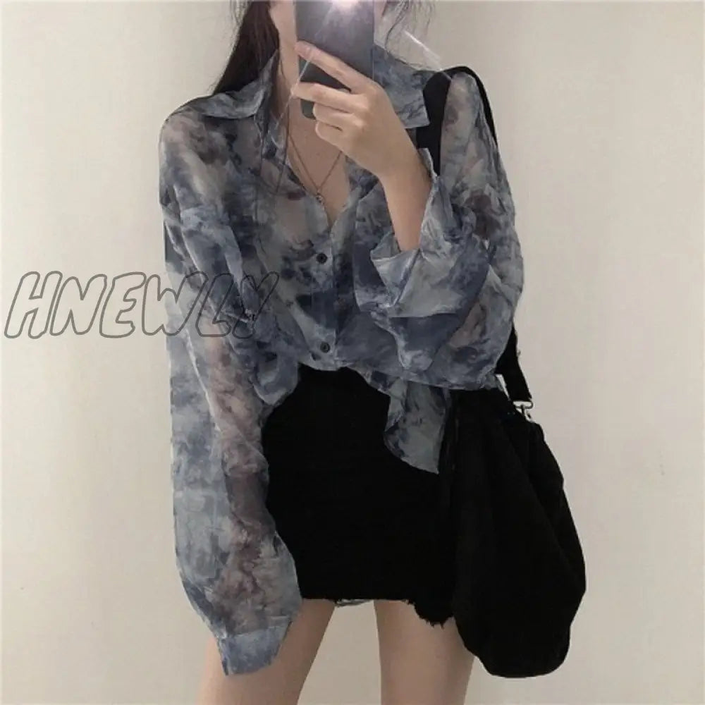 Hnewly Shirts Women Fashion Tie Dye Harajuku Gothic Top New Korean Loose Casual Clothes Sun-Proof
