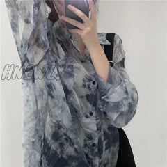 Hnewly Shirts Women Fashion Tie Dye Harajuku Gothic Top New Korean Loose Casual Clothes Sun-Proof