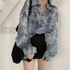 Hnewly Shirts Women Fashion Tie Dye Harajuku Gothic Top New Korean Loose Casual Clothes Sun-Proof
