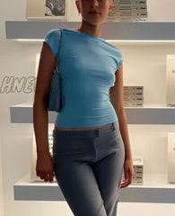 Hnewly Short Sleeve Backless Tops Women Multi Ways Wear Skinny Basic Summer Slim Cropped Cut Out