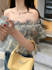 Hnewly Short-Sleeve T-Shirts Women Chic Summer Tops New Slim Mesh Hotsweet Girls Ruffles French