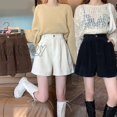 Hnewly Shorts Women Autumn College Friends Simple Pure Corduroy New Arrival Mujer Cozy Design