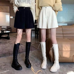 Hnewly Shorts Women Autumn College Friends Simple Pure Corduroy New Arrival Mujer Cozy Design