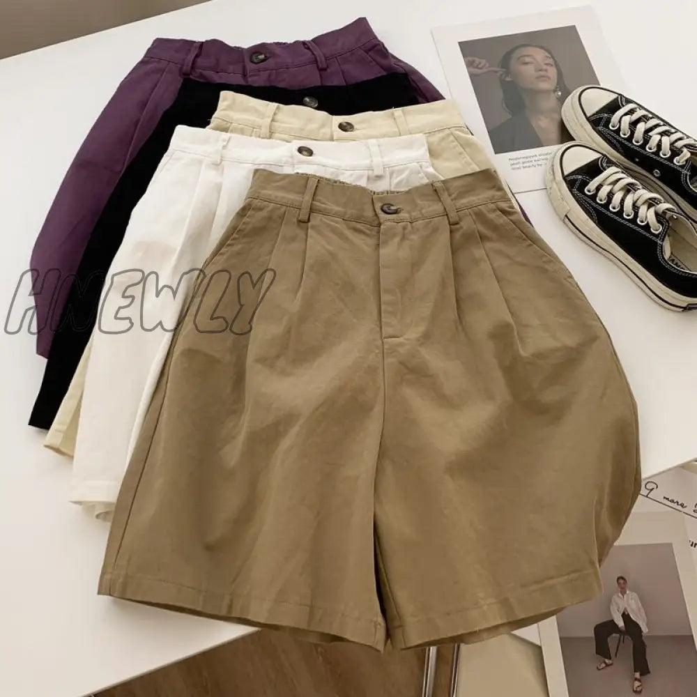 Hnewly Shorts Women Loose L-4Xl Students Trouser Simple Soft Daily Solid Fashion Designer Leisure