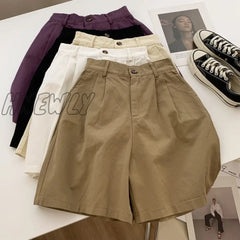 Hnewly Shorts Women Loose L-4Xl Students Trouser Simple Soft Daily Solid Fashion Designer Leisure